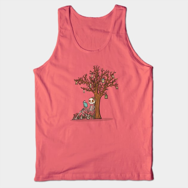 Skeleton Reading Under A Tree Tank Top by JBeasleyDesigns